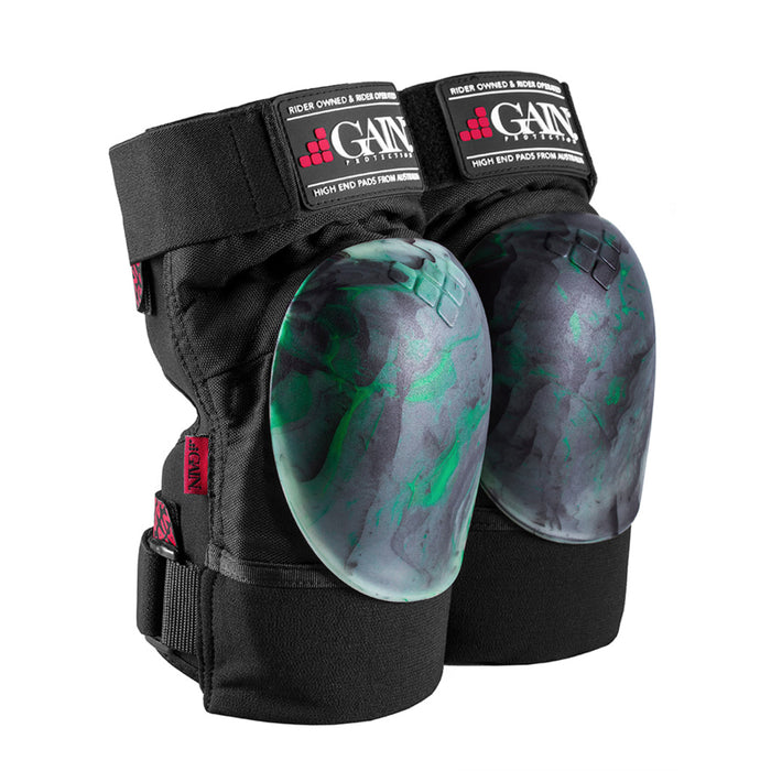 GAIN Protection The Shield Hard Shell Knee Pads (Black/Green Swirl Caps)