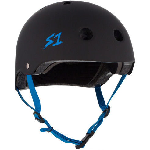 S1 Lifer Certified Helmet (Matte Black/Cyan Blue Straps)